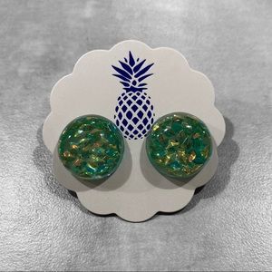 Green Acrylic Glitter Round Earrings